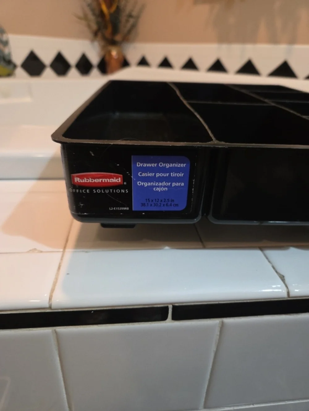 Rubbermaid Office Drawer Organizer Black Plastic 7 Compartment MADE IN USA Vtg